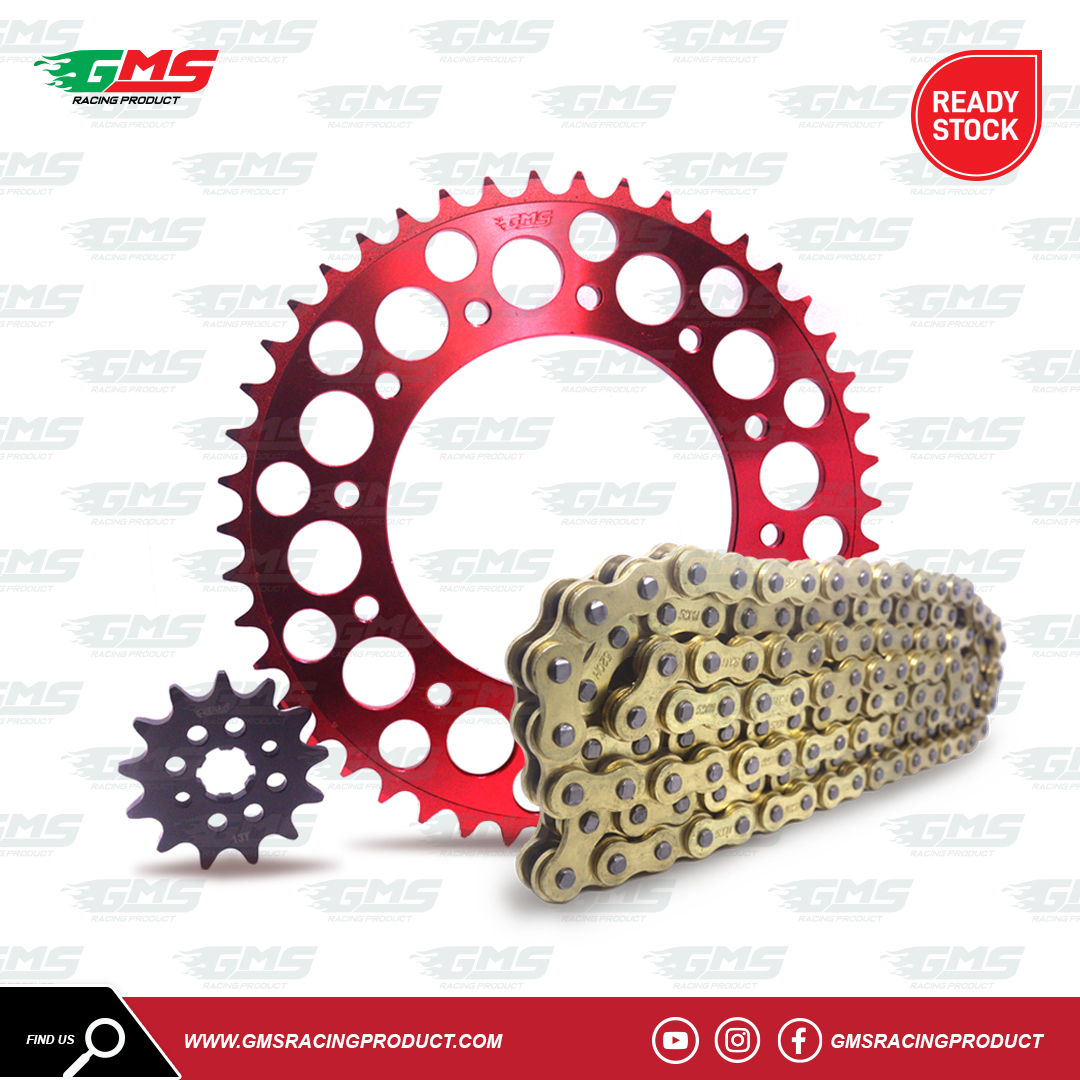 2. GEAR SET CRF RED Gear Set Honda CRF150 TYPE 520-44T 46T Red GMS Racing Product
